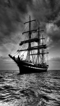 Sailing ship black and white