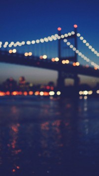 New York City Manhattan Bridge Night Light Bokeh