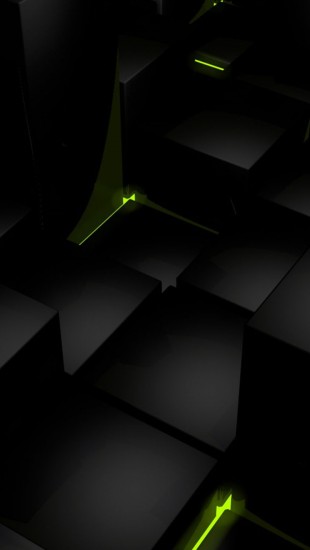 3D Black Cubes and Green Lights