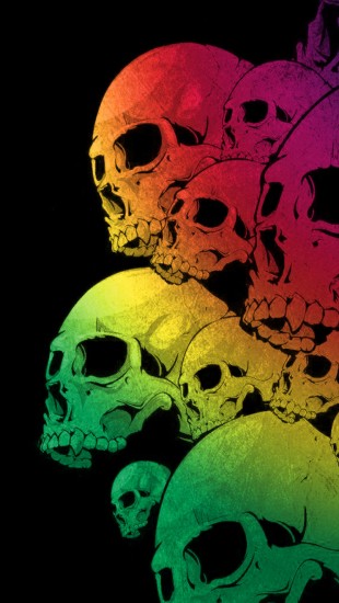Skulls Colorful Black Background