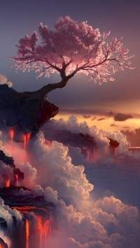 Cherry Trees On The Cliff